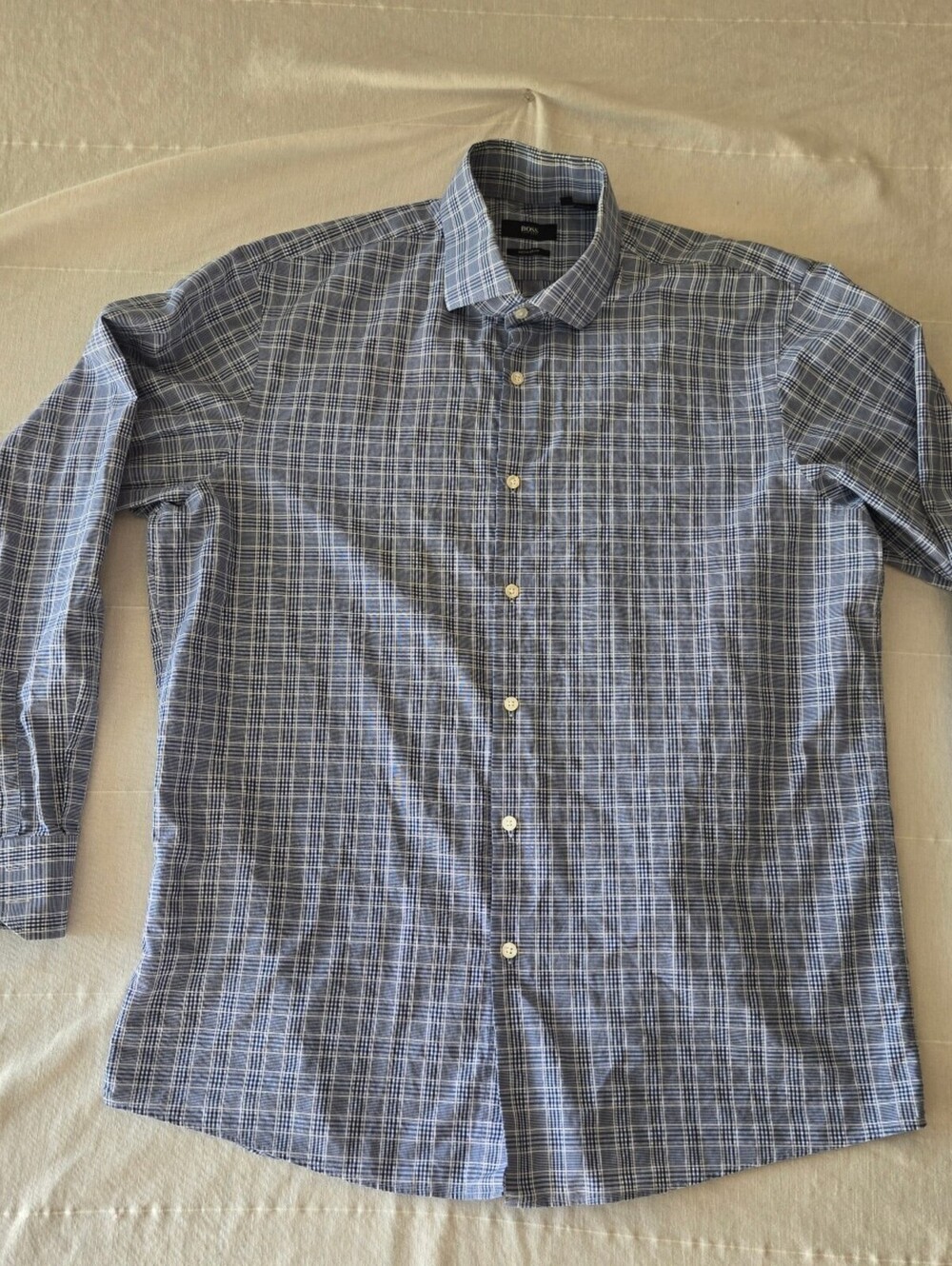 Hugo Boss Regular Fit Blue Checkered Dress Shirt Size 17 / 34-35